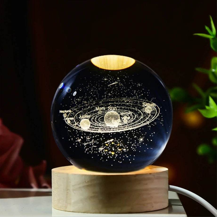 LED Night Light Galaxy Crystal Ball Table Lamp 3D Planet Moon Glowing Planetary - HORA GIFT