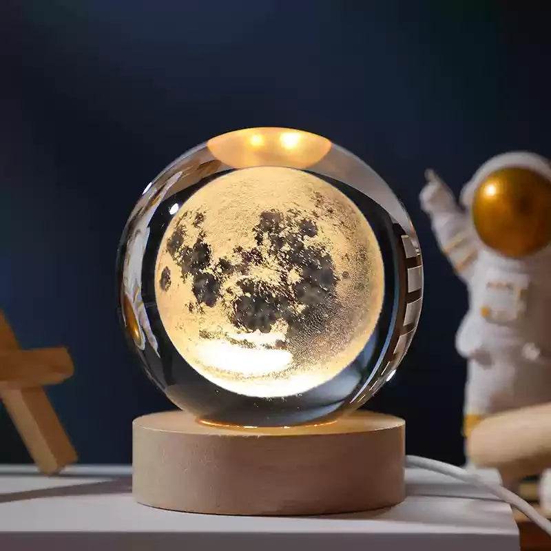 LED Night Light Galaxy Crystal Ball Table Lamp 3D Planet Moon Glowing Planetary - HORA GIFT