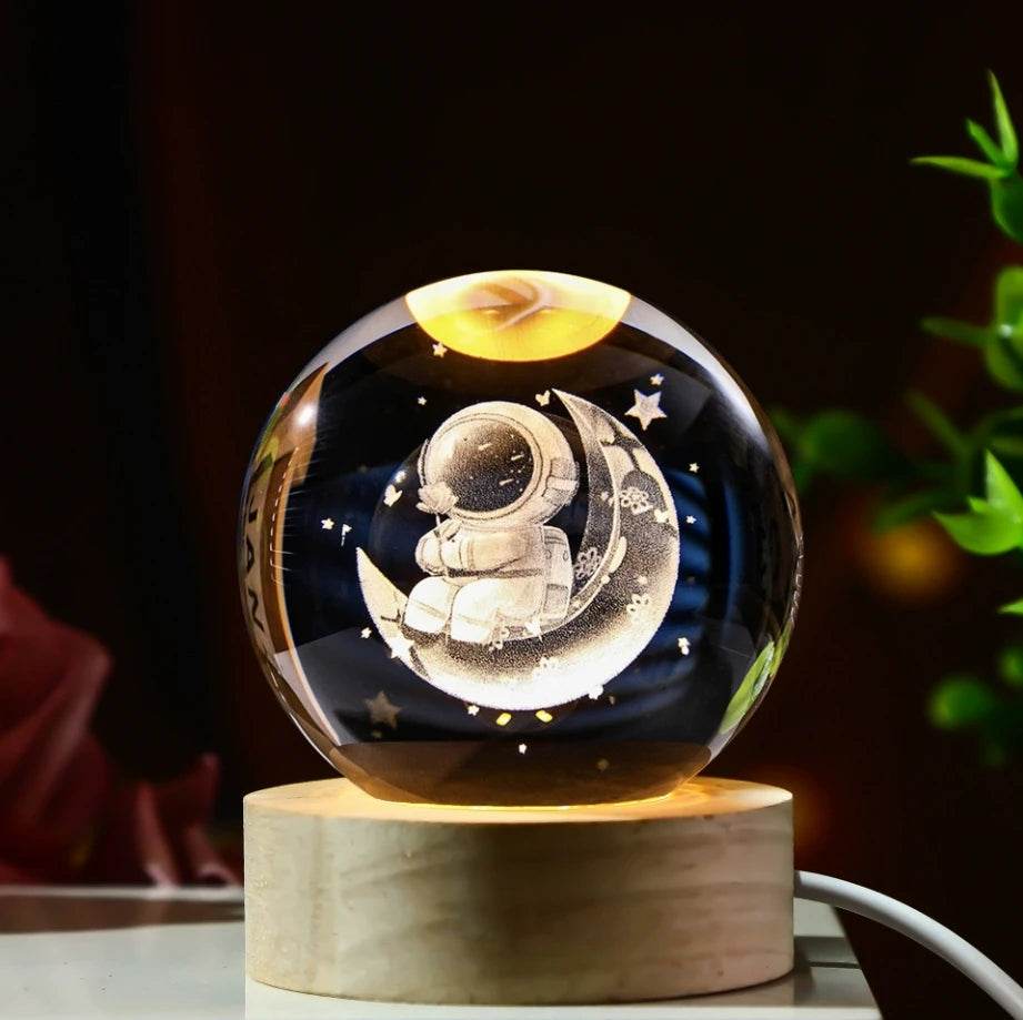 LED Night Light Galaxy Crystal Ball Table Lamp 3D Planet Moon Glowing Planetary - HORA GIFT
