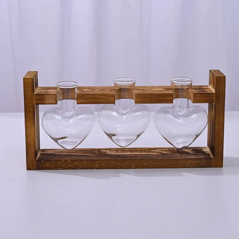 Heart Hydroponic Plant Vases Glass Vase Wooden Frame Terrarium Vase - HORA GIFT