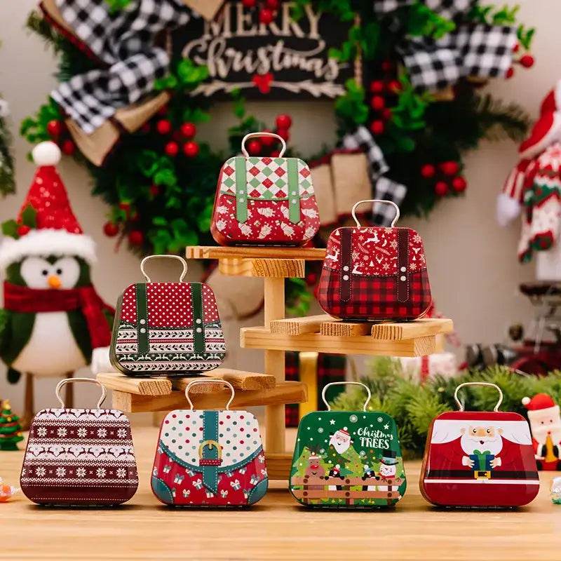 Christmas Decoration Metal Box Handbag Shape Tin Jar Jewelry Storage Cas - HORA GIFT