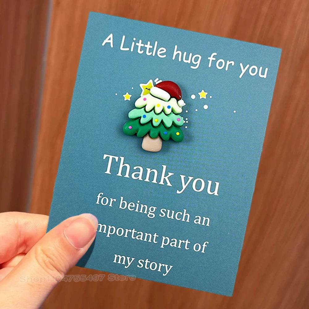Marry Christmas Cards with Cute Resin Ornament Santa Claus Snowman Tree Ginger Man Christmas Greeting Cards Gift Thank You Card - HORA GIFT