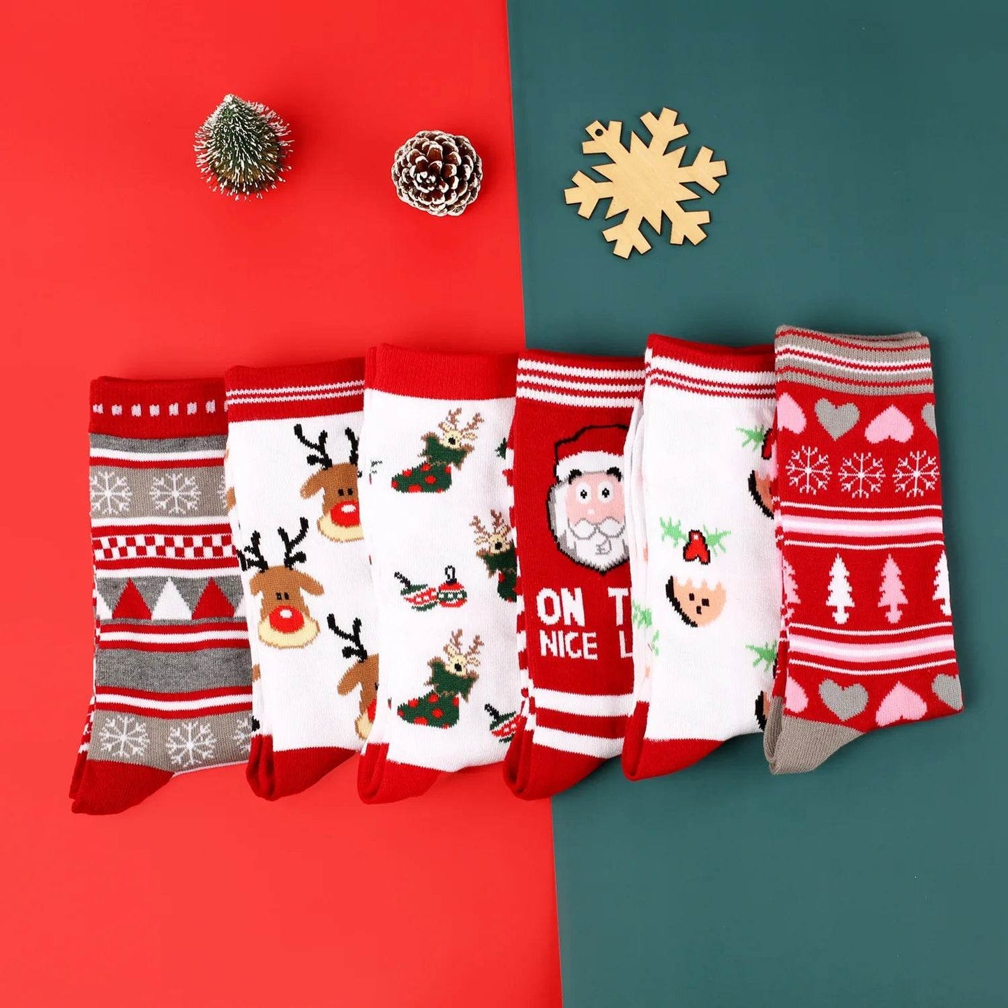 Christmas Mid-Calf Socks for Men Women Santa Claus Autumn Winter Gingerbread Man Cotton Elastic Gift Party Calf-Length Socks - HORA GIFT