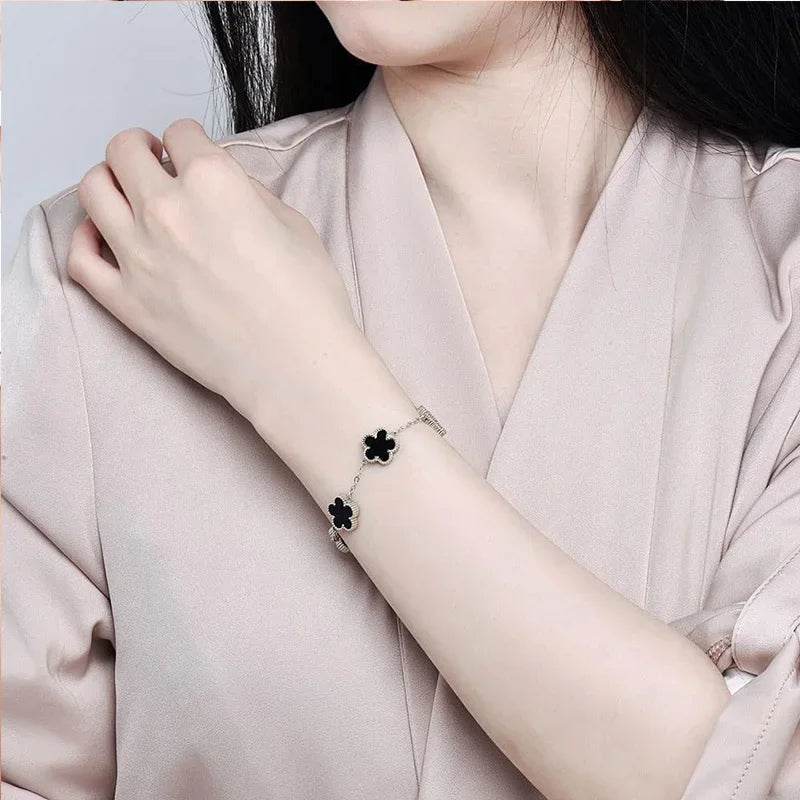 Clover Bracelet Women Girls Gold Silver Stainless Steel Five Leaf Flower Dainty Luxury - HORA GIFT