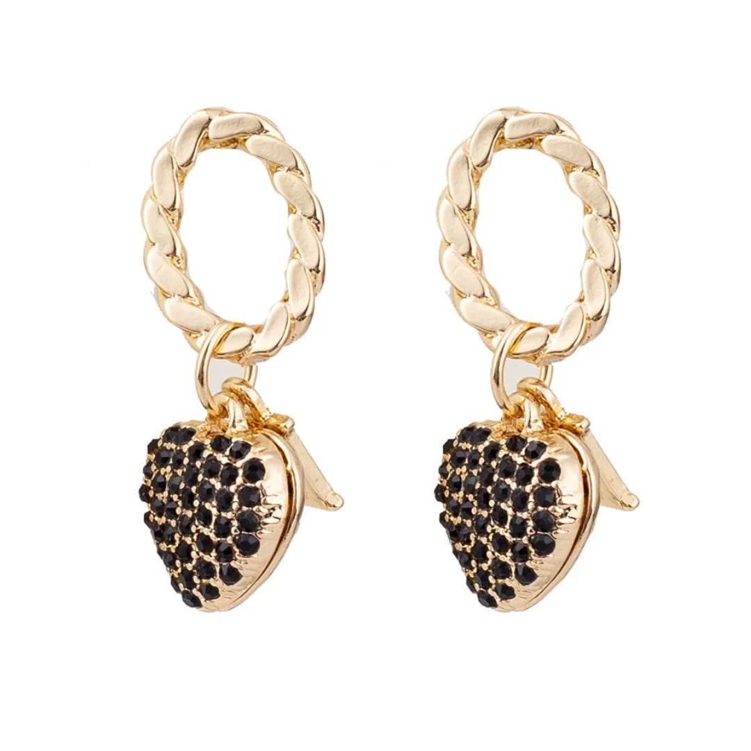 Golden Earrings D Letter Zircon Heart Shaped Pendant Retro Versatile Women's Jewelry - HORA GIFT