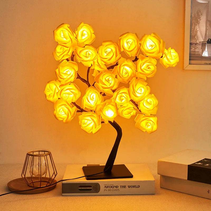 LED Rose Leaf Table Lamp USB Christmas Tree Fairy Light Night Lights Home DIY Party Wedding Bedroom Decoration Mother's Day Gift - HORA GIFT