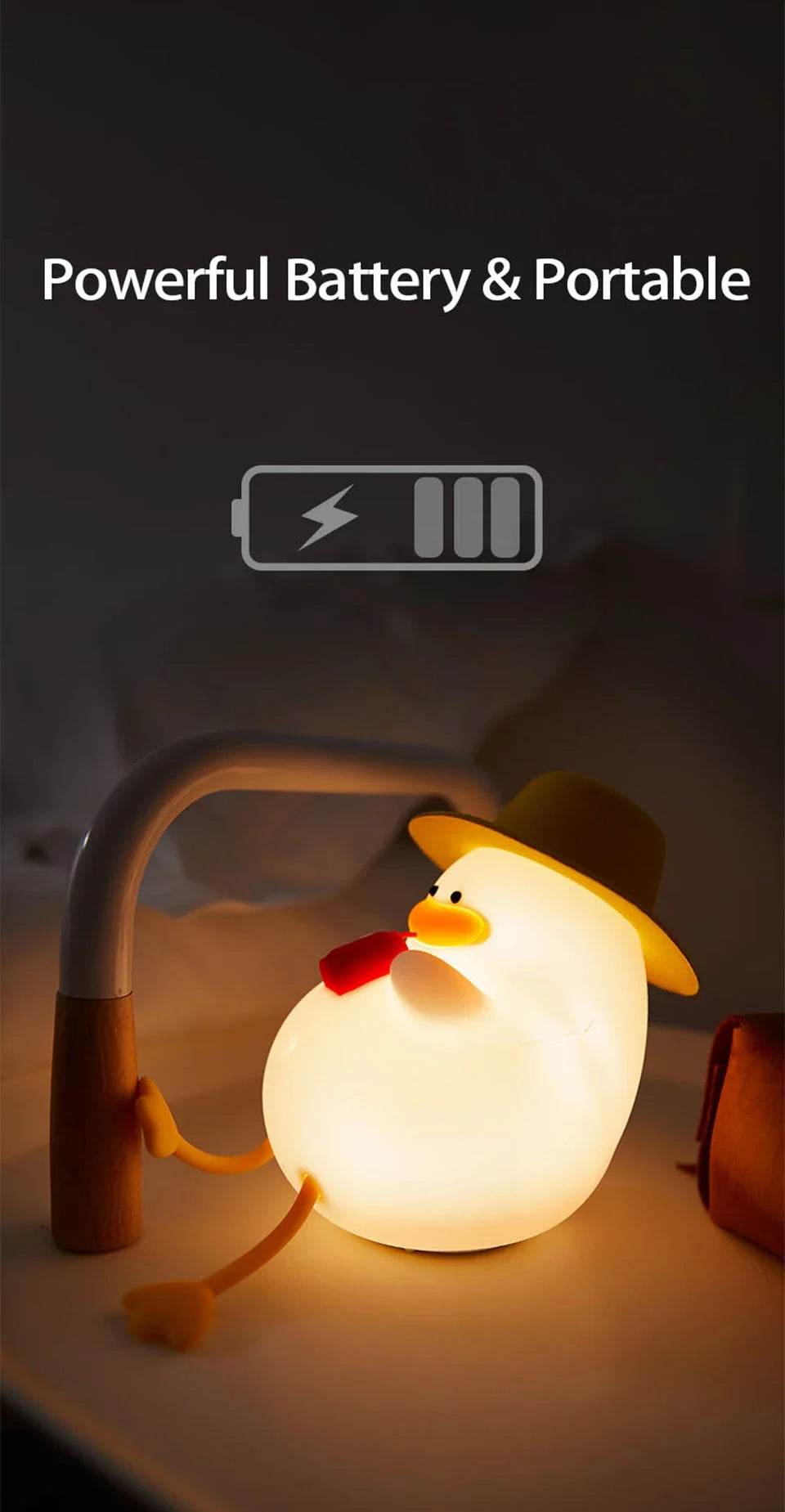 Rechargeable LED Night Light Cute Duck Silicone Patting Lamp Nursery Children Nightlights Home Bedside Room Decor Birthday Gift - HORA GIFT