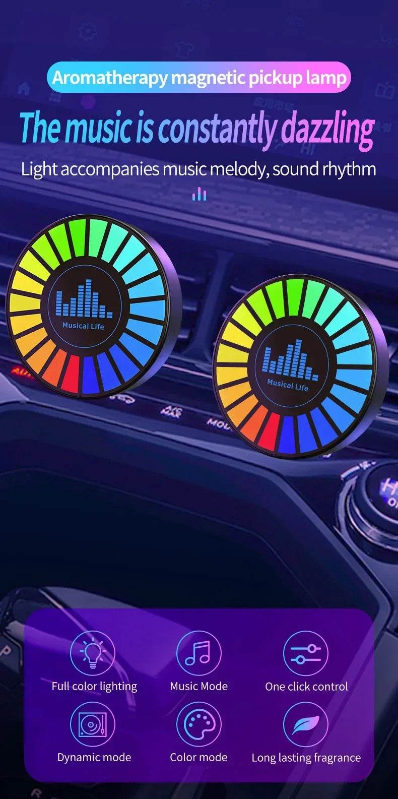 Aromatherapy Magnetic Pickup Lamp Colorful Ambient Air Fresher Round RGB Lights Rechargeable for Car Air Outlet or Room - HORA GIFT