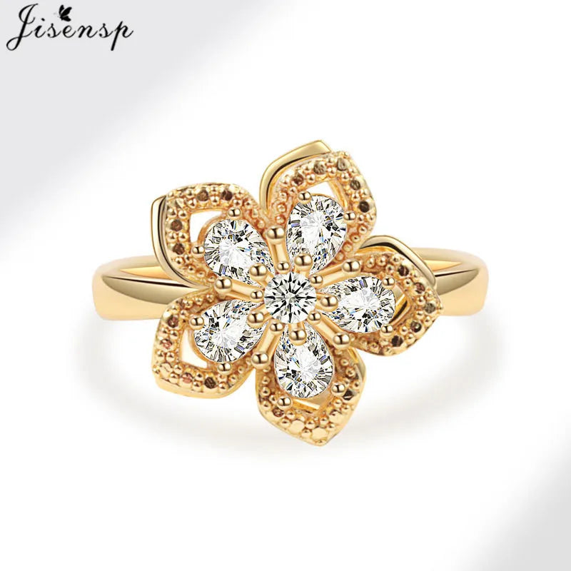 Korean Woman Anxiety Relaxing Ring Multiple Crystal Sunflower Snowflake Knuckle Rings Anti Stress Jewelry Girls Rotating Gift