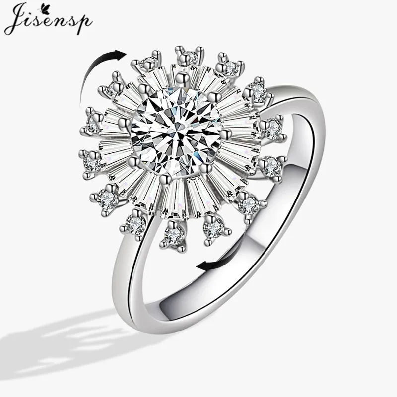 Korean Woman Anxiety Relaxing Ring Multiple Crystal Sunflower Snowflake Knuckle Rings Anti Stress Jewelry Girls Rotating Gift