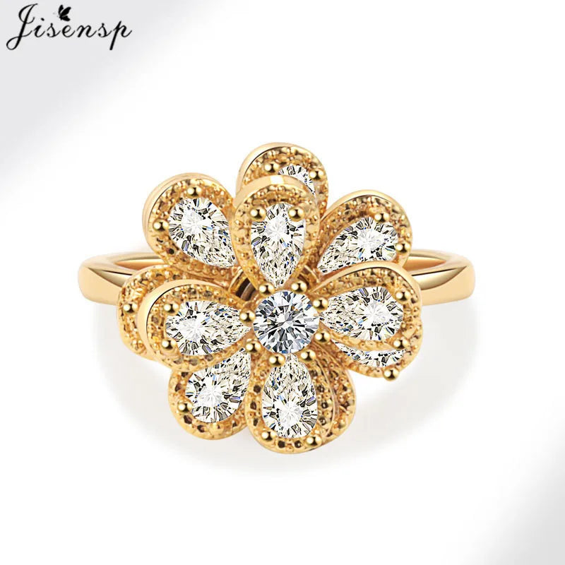 Korean Woman Anxiety Relaxing Ring Multiple Crystal Sunflower Snowflake Knuckle Rings Anti Stress Jewelry Girls Rotating Gift