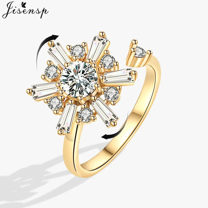 Korean Woman Anxiety Relaxing Ring Multiple Crystal Sunflower Snowflake Knuckle Rings Anti Stress Jewelry Girls Rotating Gift