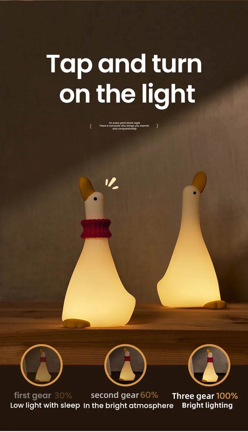 Rechargeable LED Night Light Cute Duck Silicone Patting Lamp Nursery Children Nightlights Home Bedside Room Decor Birthday Gift - HORA GIFT