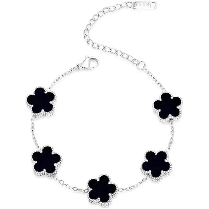 Clover Bracelet Women Girls Gold Silver Stainless Steel Five Leaf Flower Dainty Luxury - HORA GIFT