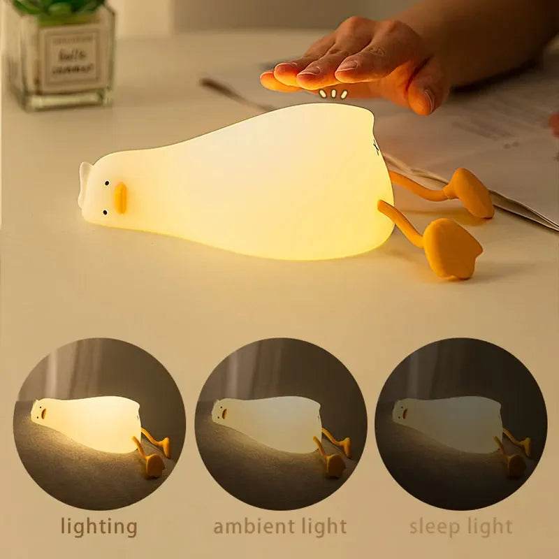 Rechargeable LED Night Light Cute Duck Silicone Patting Lamp Nursery Children Nightlights Home Bedside Room Decor Birthday Gift - HORA GIFT