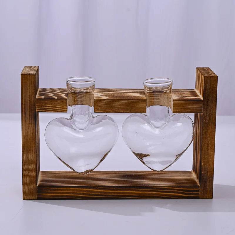 Heart Hydroponic Plant Vases Glass Vase Wooden Frame Terrarium Vase - HORA GIFT
