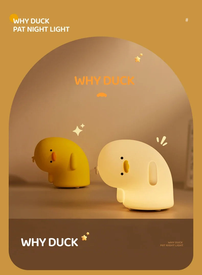 Rechargeable LED Night Light Cute Duck Silicone Patting Lamp Nursery Children Nightlights Home Bedside Room Decor Birthday Gift - HORA GIFT