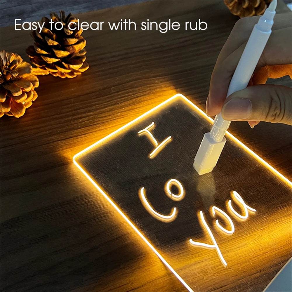 Transparent Luminous LED Night Lights USB Luminous Acrylic Night Light Erasable Write Message Board Calendar Desktop Ornaments - HORA GIFT