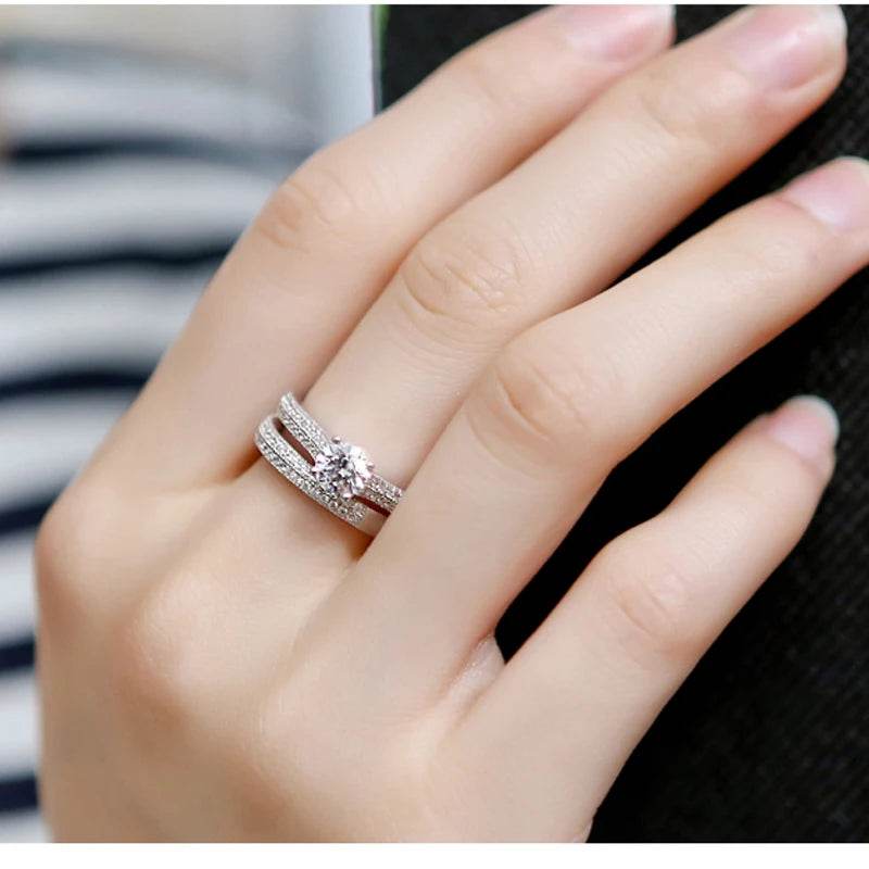 1 pair Vintage Halo 925 Sterling Silver Wedding Ring Set - HORA GIFT