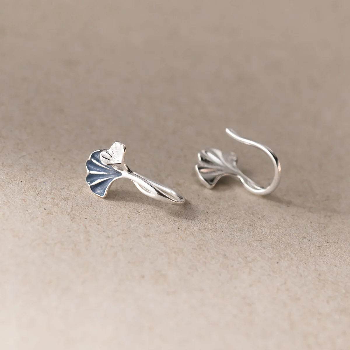 New in 925 Sterling Silver Drip Glue Ginkgo Biloba Leaves Ear Piercing - HORA GIFT