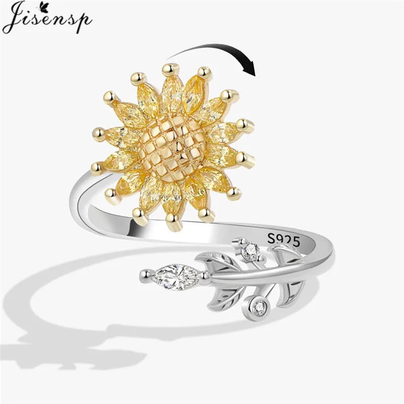 Korean Woman Anxiety Relaxing Ring Multiple Crystal Sunflower Snowflake Knuckle Rings Anti Stress Jewelry Girls Rotating Gift