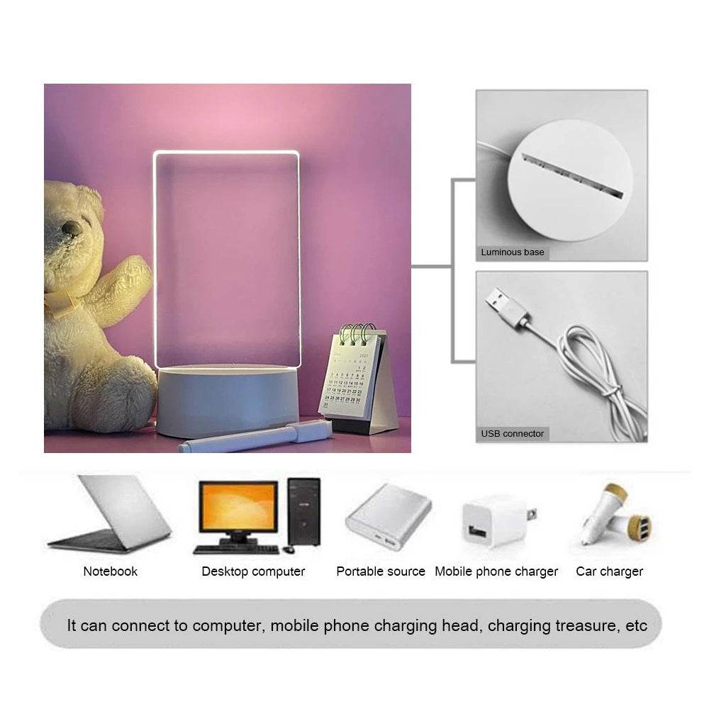 Transparent Luminous LED Night Lights USB Luminous Acrylic Night Light Erasable Write Message Board Calendar Desktop Ornaments - HORA GIFT