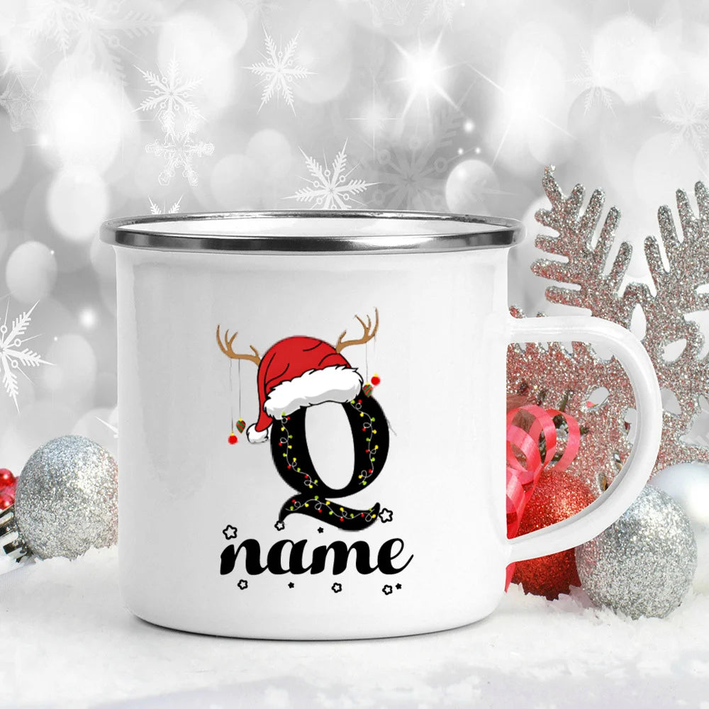 Personlized Christmas Cup Initial with Name Hot Cocoa Chocolate Mug Drink Jiuce Enamel Mugs Xmas Gifts for Kids Friends Family