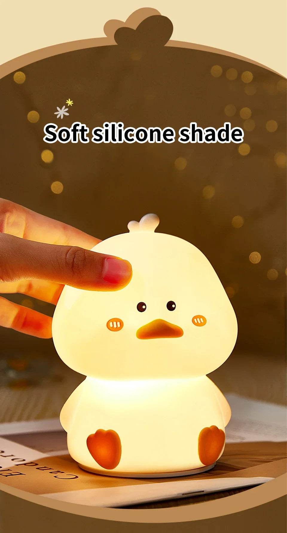 Rechargeable LED Night Light Cute Duck Silicone Patting Lamp Nursery Children Nightlights Home Bedside Room Decor Birthday Gift - HORA GIFT