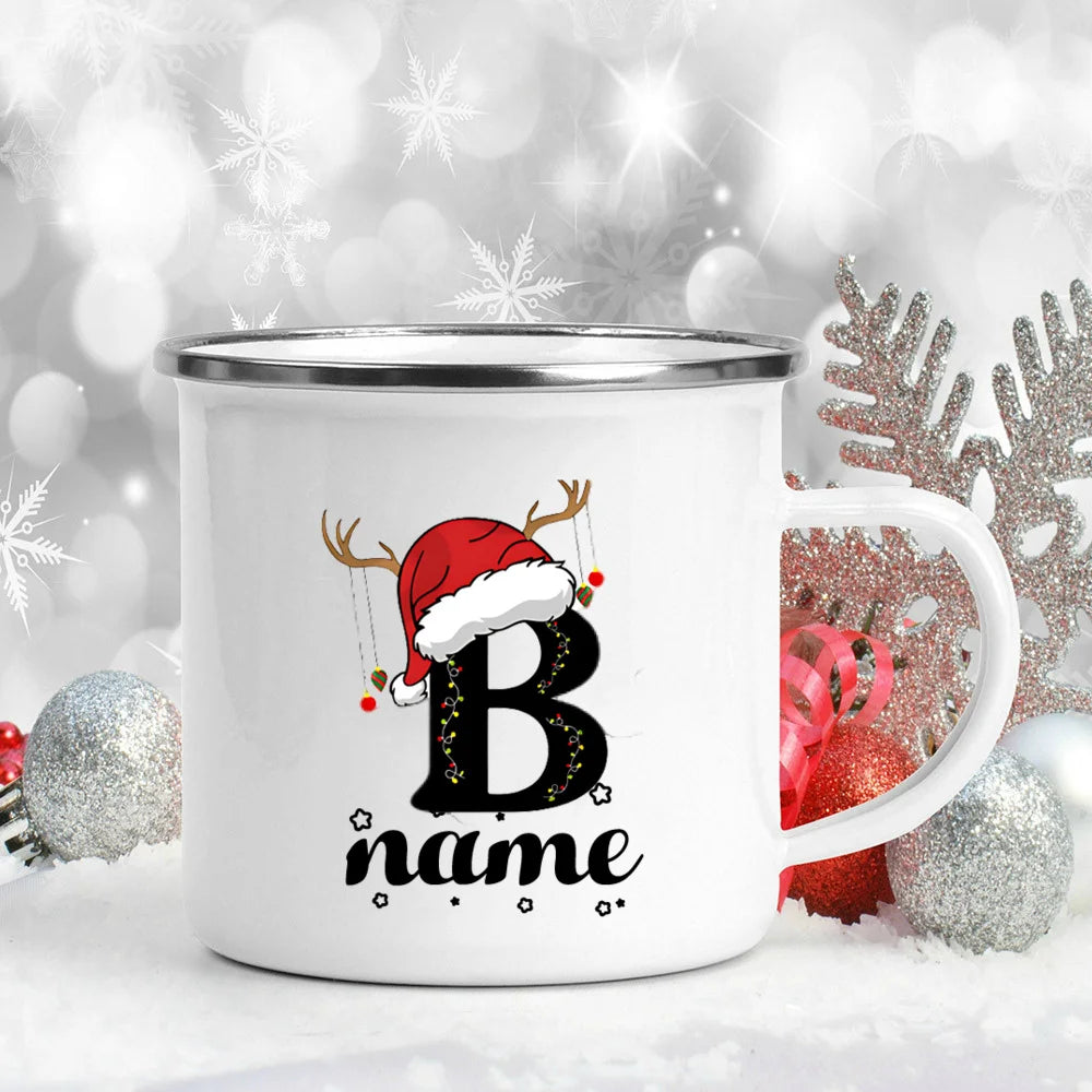 Personlized Christmas Cup Initial with Name Hot Cocoa Chocolate Mug Drink Jiuce Enamel Mugs Xmas Gifts for Kids Friends Family