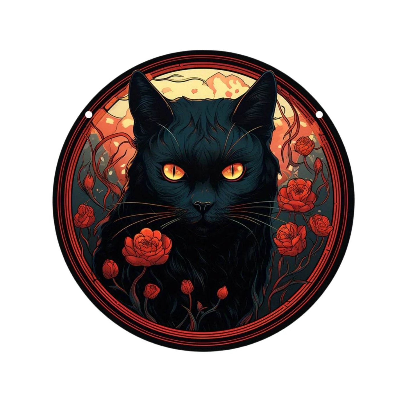Black Cat Suncatcher - Acrylic Stained Style Window Hanging - HORA GIFT