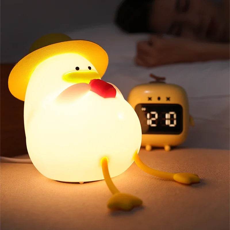 Rechargeable LED Night Light Cute Duck Silicone Patting Lamp Nursery Children Nightlights Home Bedside Room Decor Birthday Gift - HORA GIFT