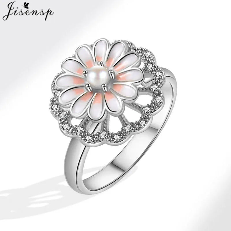 Korean Woman Anxiety Relaxing Ring Multiple Crystal Sunflower Snowflake Knuckle Rings Anti Stress Jewelry Girls Rotating Gift