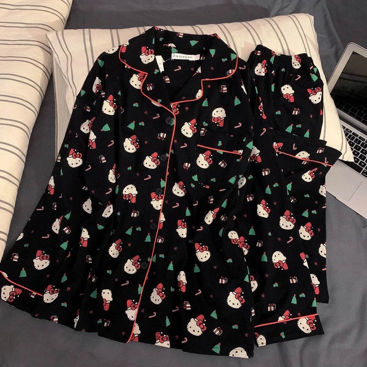 2Pcs/Set Christmas Hello Kitty Pajama Set Anime Cute Woman's - HORA GIFT
