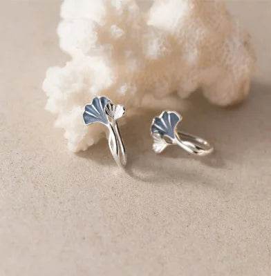 New in 925 Sterling Silver Drip Glue Ginkgo Biloba Leaves Ear Piercing - HORA GIFT