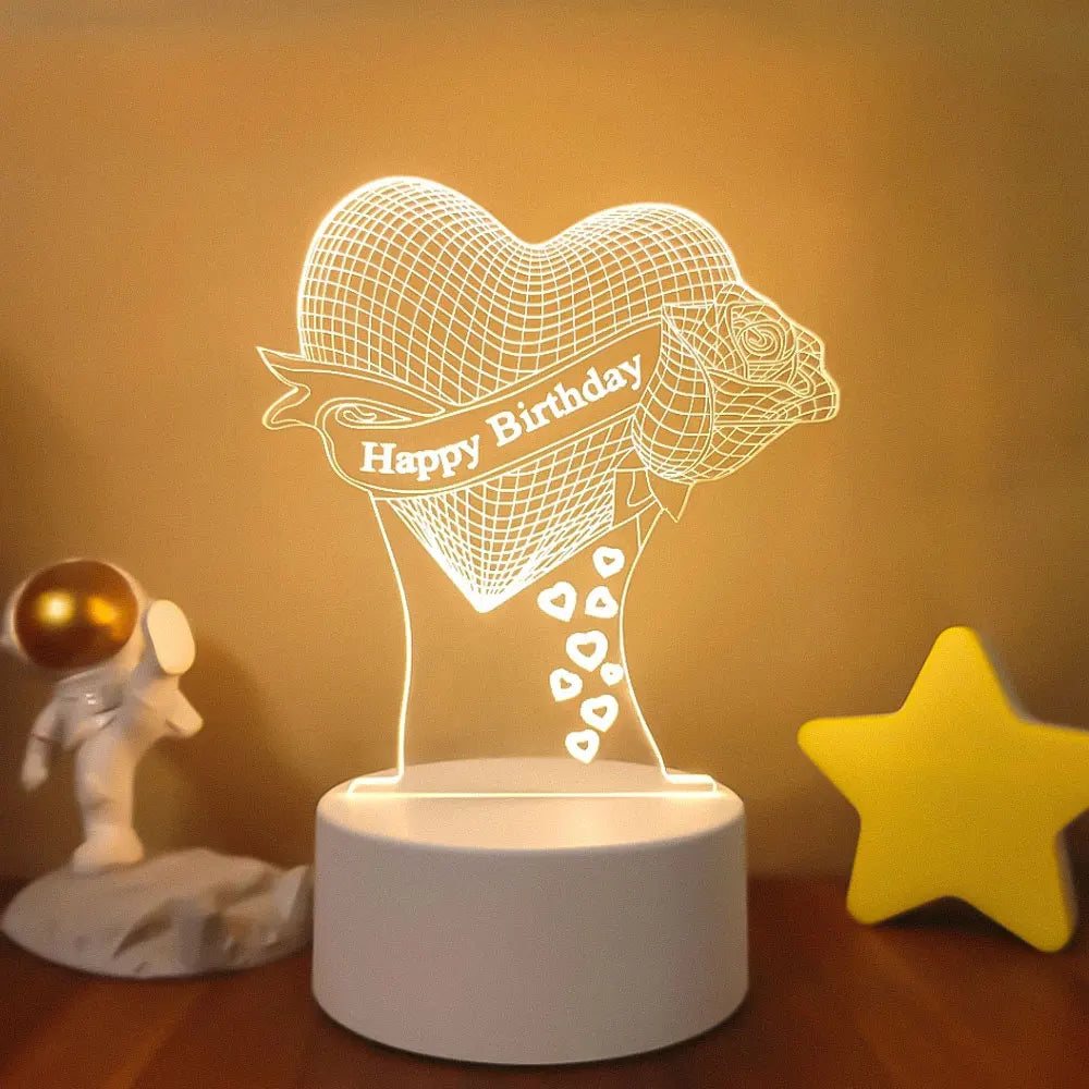 Romantic Love 3D Acrylic Led Lamp for Home Children's Night Light Table Lamp Birthday Party Decor Valentine's Day Bedside Lamp