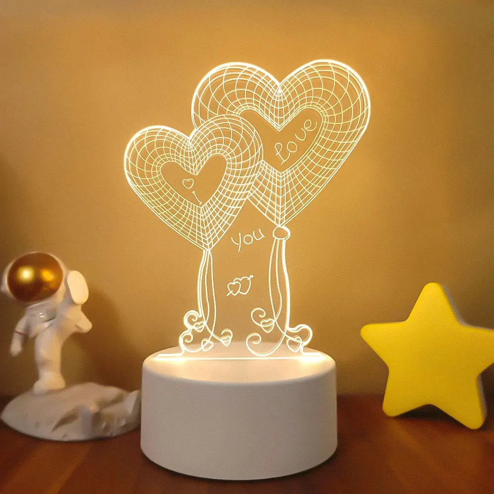 Romantic Love 3D Acrylic Led Lamp for Home Children's Night Light Table Lamp Birthday Party Decor Valentine's Day Bedside Lamp