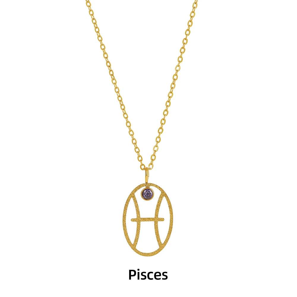 Zodiac Necklace for Women Aries Leo Pisces Sagittarius 12 Constellation Stainless Steel Neck Chains Jewelry Girl Birthday Gifts - HORA GIFT