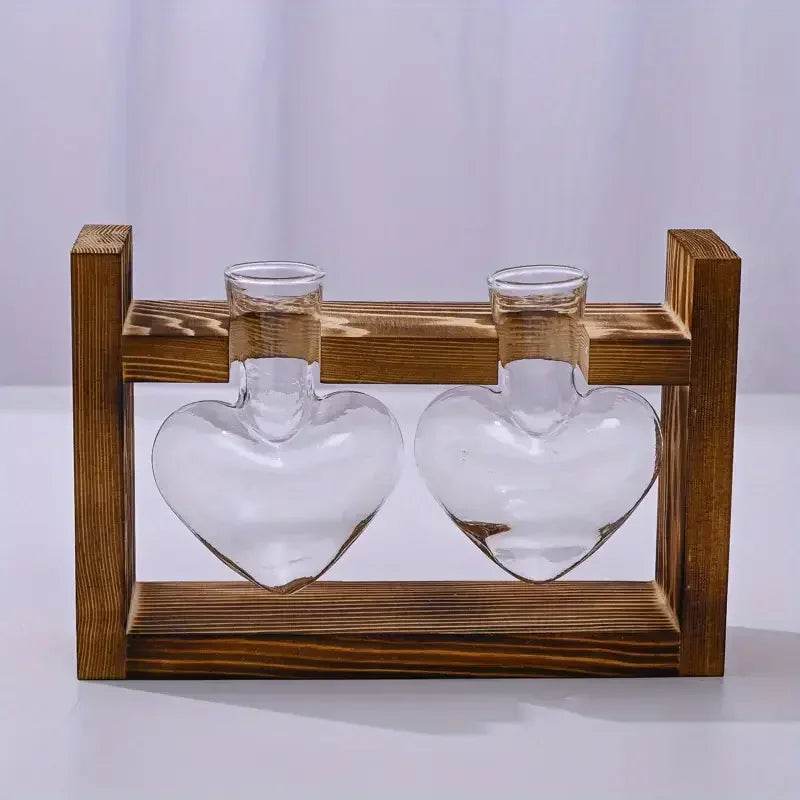 Heart Hydroponic Plant Vases Glass Vase Wooden Frame Terrarium Vase - HORA GIFT