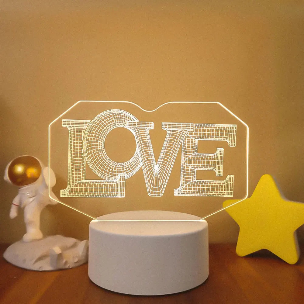Romantic Love 3D Acrylic Led Lamp for Home Children's Night Light Table Lamp Birthday Party Decor Valentine's Day Bedside Lamp