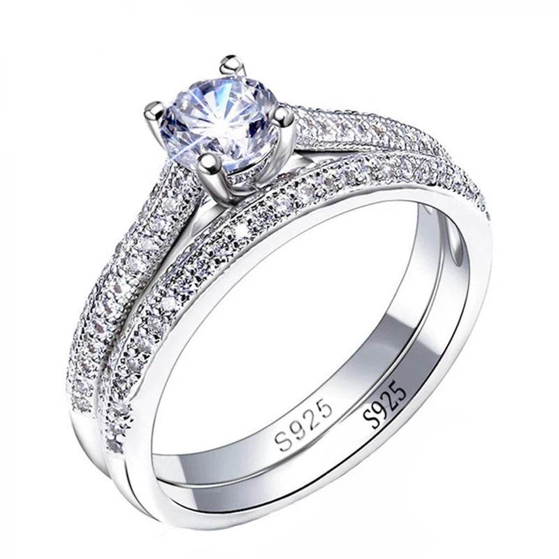 1 pair Vintage Halo 925 Sterling Silver Wedding Ring Set - HORA GIFT