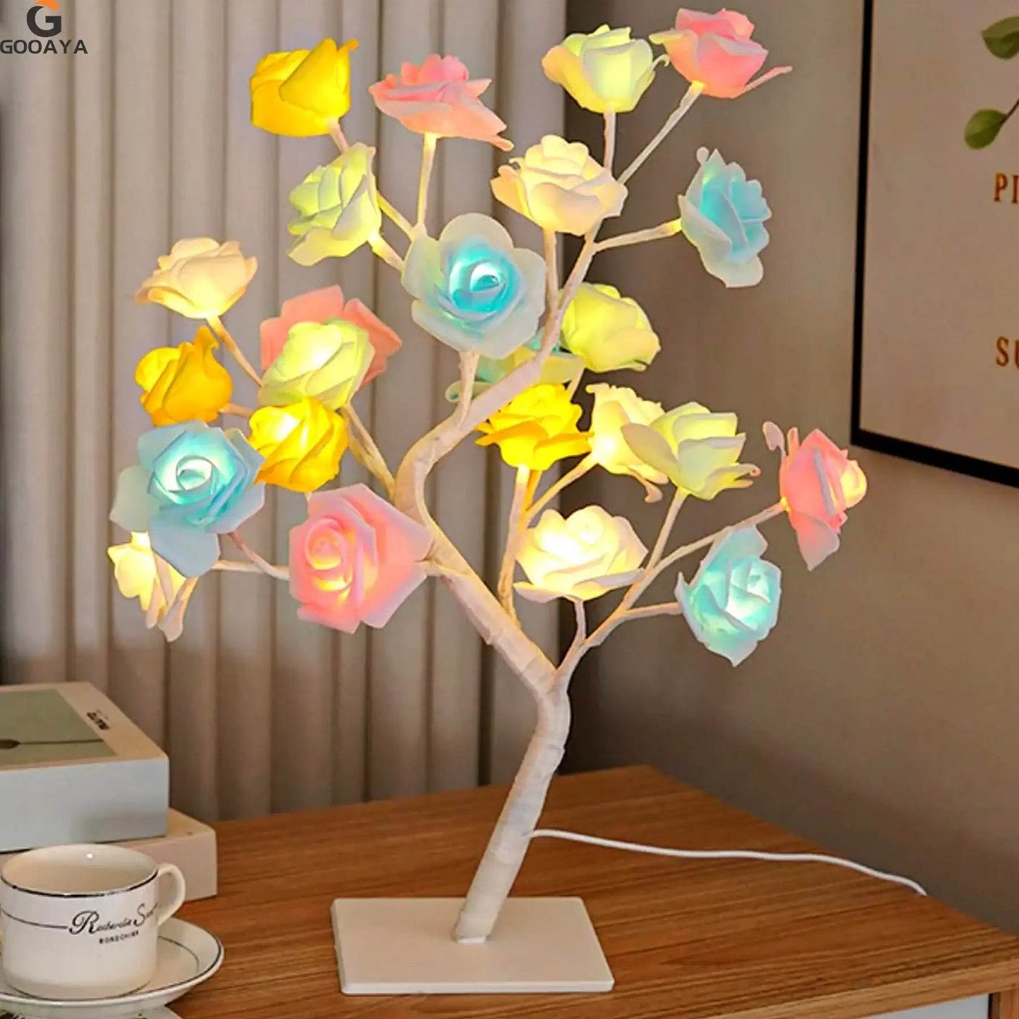 LED Rose Leaf Table Lamp USB Christmas Tree Fairy Light Night Lights Home DIY Party Wedding Bedroom Decoration Mother's Day Gift - HORA GIFT