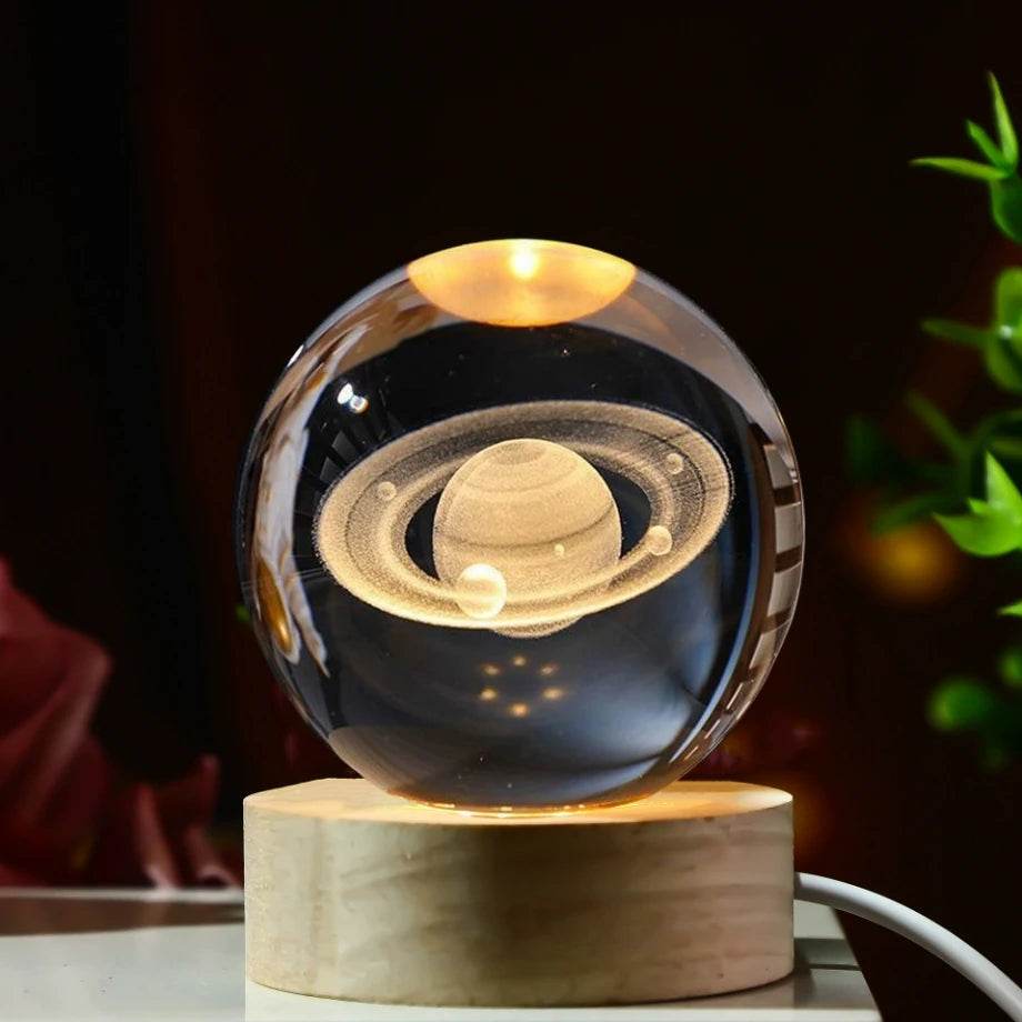 LED Night Light Galaxy Crystal Ball Table Lamp 3D Planet Moon Glowing Planetary - HORA GIFT