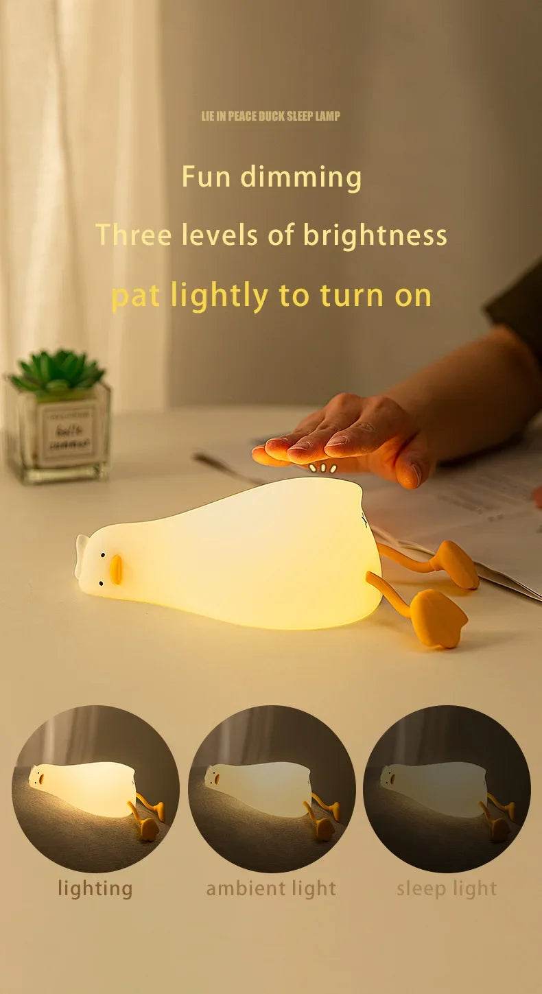 Rechargeable LED Night Light Cute Duck Silicone Patting Lamp Nursery Children Nightlights Home Bedside Room Decor Birthday Gift - HORA GIFT