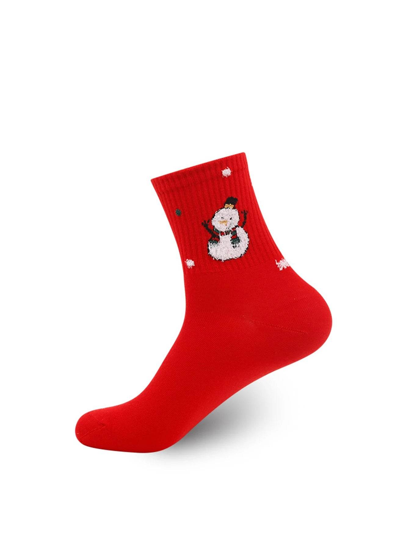 5 Pairs Socks Cartoon Christmas Socks Snowman Elk Socks Women Socks - HORA GIFT