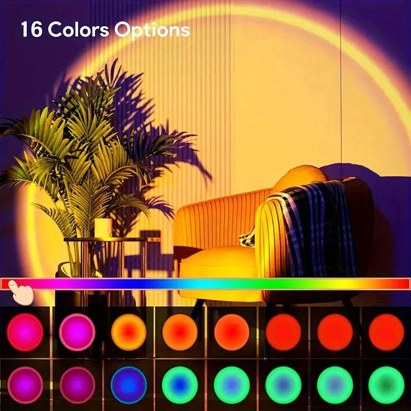 1pc Vibrant Sunset Projection Light - 16-Color Spectrum, USB Remote Control - HORA GIFT