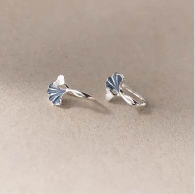 New in 925 Sterling Silver Drip Glue Ginkgo Biloba Leaves Ear Piercing - HORA GIFT