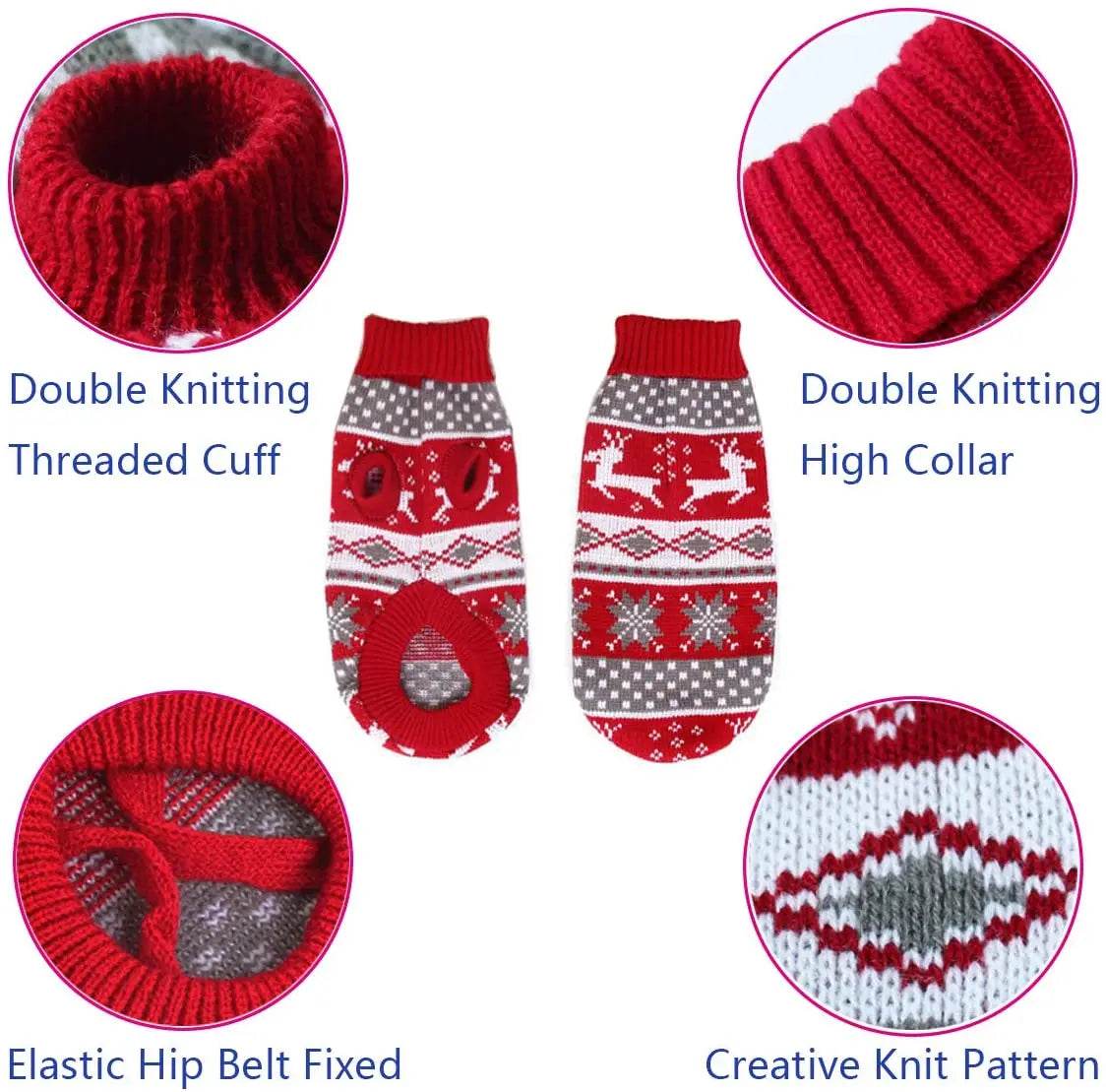 Christmas Dog Sweater Medium Large Dogs Reindeer Snowflake Knitted Sweater - HORA GIFT