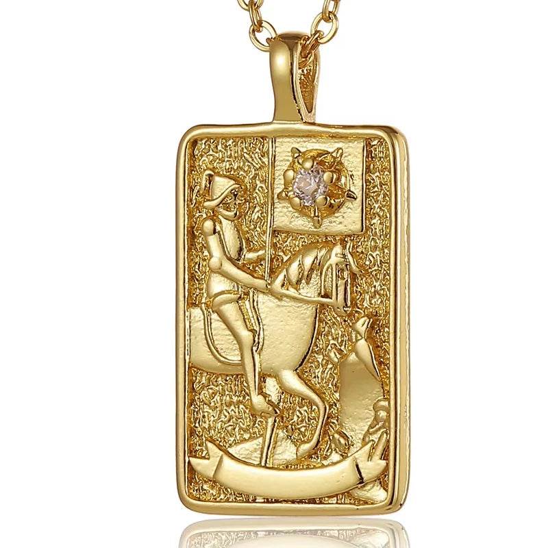 YILUOCD Original Zirconia Tarot Card Necklace Classic Tarot Queen Lover Magician Moon Wealth Amulet Stainless Steel Jewelry - HORA GIFT