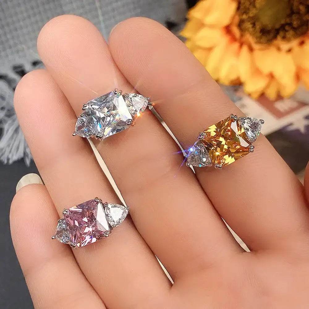 High Quality Big AAA Pink Yellow White Zircon Rings - HORA GIFT