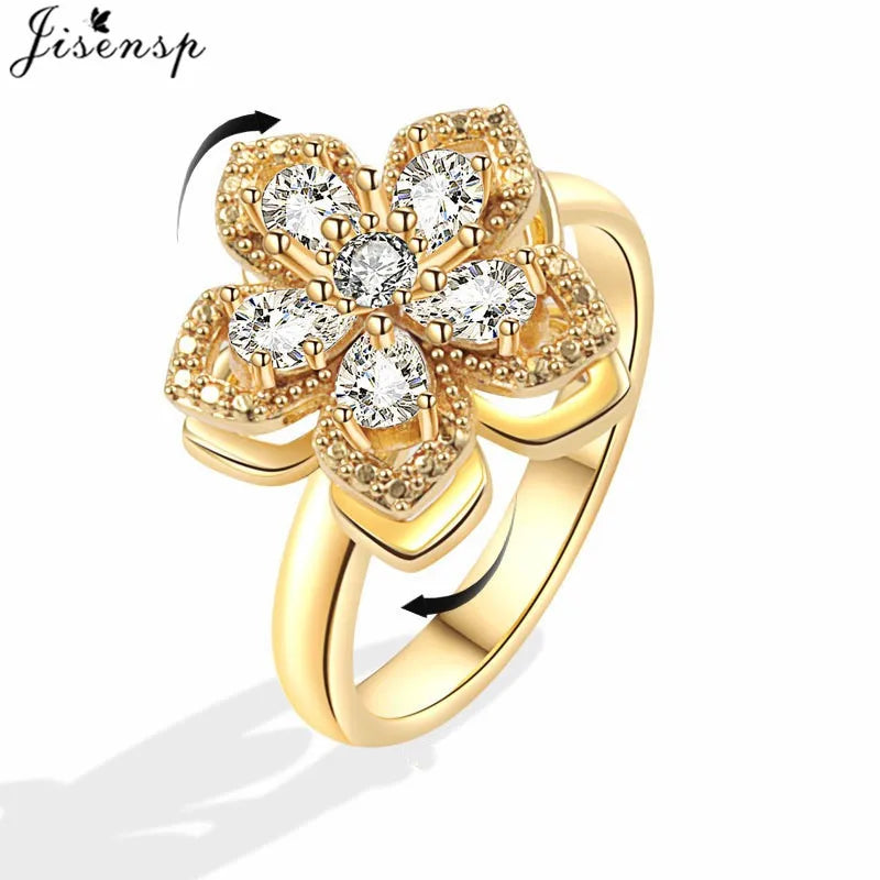 Korean Woman Anxiety Relaxing Ring Multiple Crystal Sunflower Snowflake Knuckle Rings Anti Stress Jewelry Girls Rotating Gift